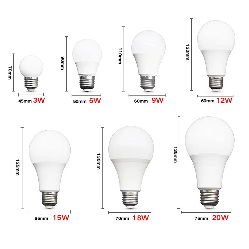 10Pcs LED Bulb Lamps E27 AC220V 240V Light Bulb Real Power 20W 18W 15W 12W 9W 5W 3W Lampada Living Room Home LED Bombilla