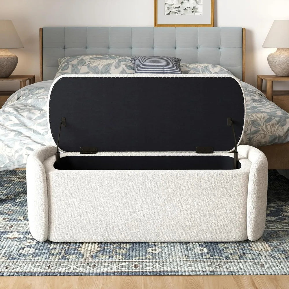 Storage Ottoman Bench, 46" Upholstered End of Bed Bench Ottomans Bench Foot Rest, Sherpa Storage Bench for Bedroom