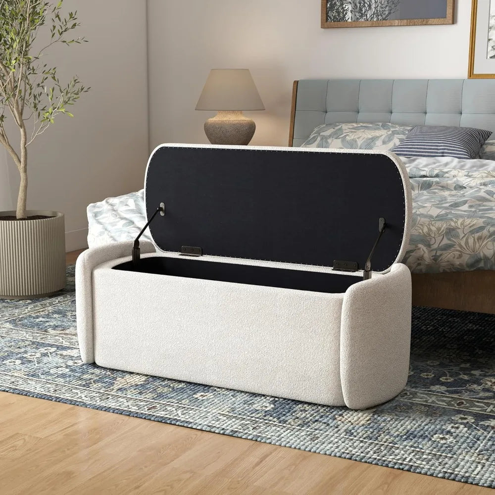 Storage Ottoman Bench, 46" Upholstered End of Bed Bench Ottomans Bench Foot Rest, Sherpa Storage Bench for Bedroom