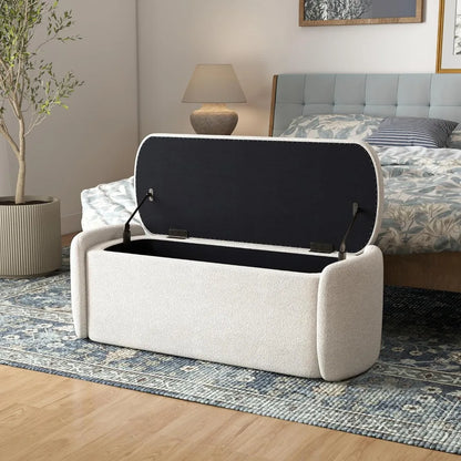Storage Ottoman Bench, 46" Upholstered End of Bed Bench Ottomans Bench Foot Rest, Sherpa Storage Bench for Bedroom