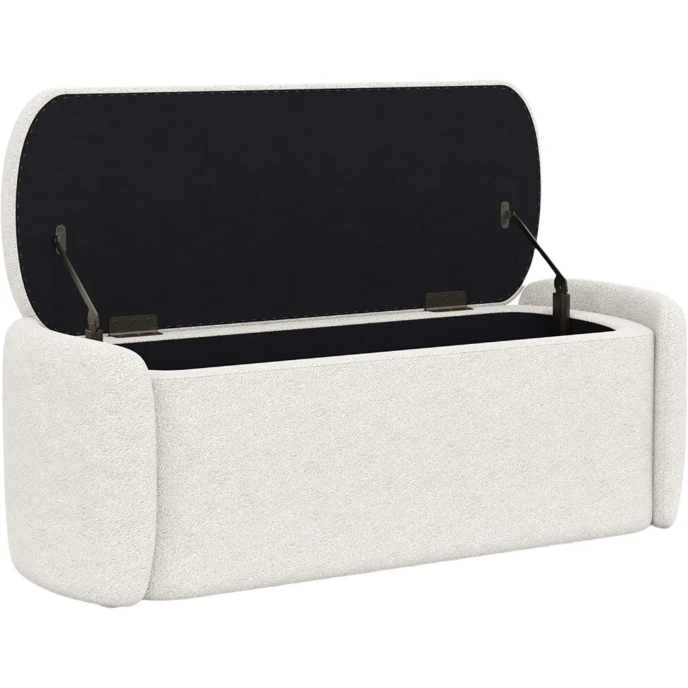 Storage Ottoman Bench, 46" Upholstered End of Bed Bench Ottomans Bench Foot Rest, Sherpa Storage Bench for Bedroom