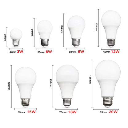 10Pcs LED Bulb Lamps E27 AC220V 240V Light Bulb Real Power 20W 18W 15W 12W 9W 5W 3W Lampada Living Room Home LED Bombilla